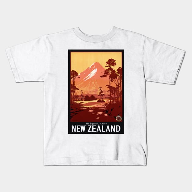 Mt. Egmont New Zealand Vintage Poster 1934 Kids T-Shirt by vintagetreasure